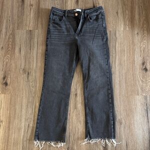 Zara Dark Gray Cropped Jeans with Frayed Hem